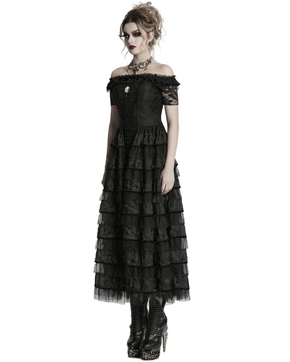 WQ-754LQF-BKF Womens Long Gothic Steampunk Cameo Prom Wedding Dress
