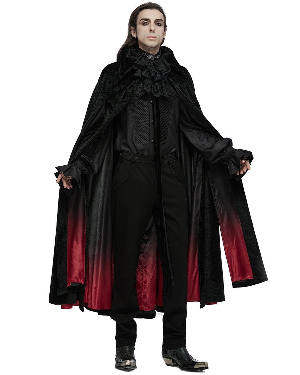 WY-1542DPM Mens Dark Night Gothic Faux Horsehair Count Cloak - Black & Red