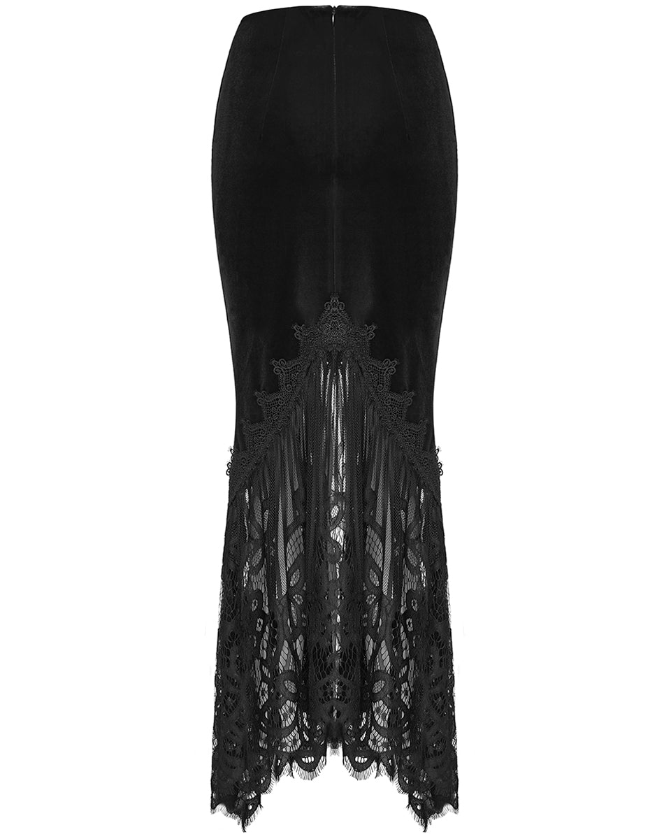 WQ-833BQF Womens Gorgeous Gothic Ruched Velvet & Lace Long Fishtail Skirt