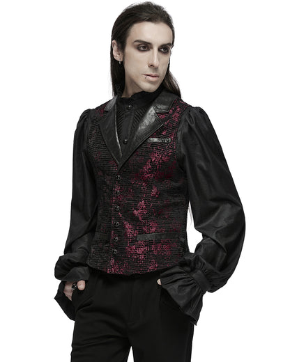 WY-1698MJM Mens Dark Gothic Jacquard Waistcoat Vest - Red & Black