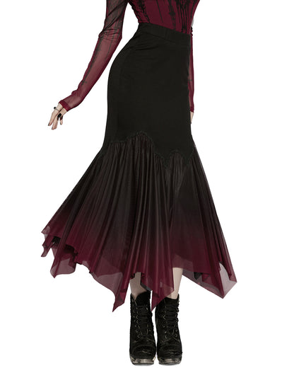 PR-OPQ-1548BQF-BKRDF Daily Life Womens Long Gothic Gradient Fitted Skirt - Black & Red