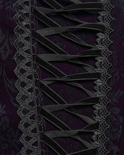 PR-DS-564YDF-BKVIF Gothic Victorian Damask Cincher Corset - Extended Size Range - Purple Velvet