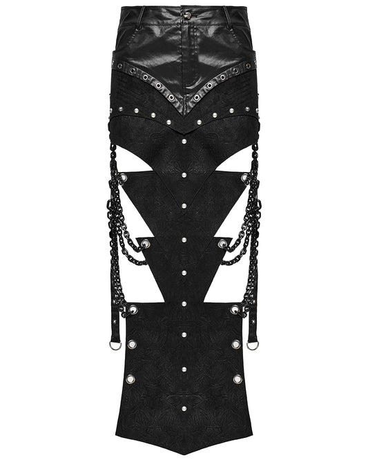 WQ-695BQM-BKM Mens Apocalyptic Punk Long Sectional Chained Skirt