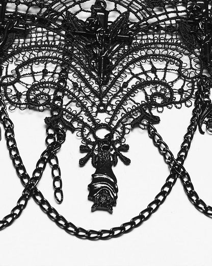 Womens Dark Gothic Chained Lace Hanging Bats Necklace