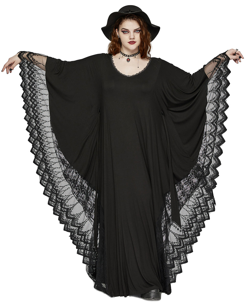 DQ-724DQF Plus Size Womens Gothic Batwing Maxi Dress - Black