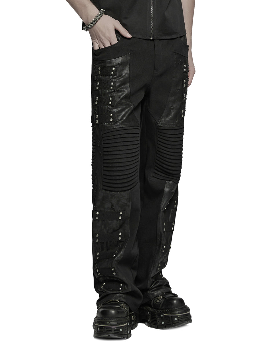 WK-713XCM-BKM Mens Apocalyptic Punk Studded Dark Street Pants