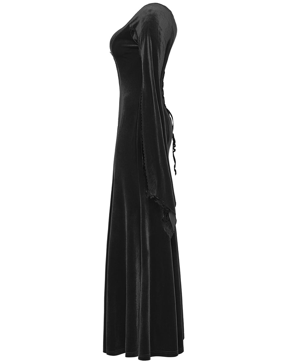 PR-DQ-641LQF-BKF Classic Gothic Off Shoulder Maxi Dress - Extended Size Range - Black Velvet