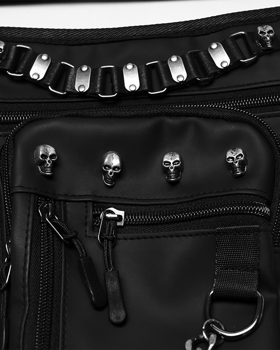 WS-868BB Unisex Cyberpunk Chained Skull Studded Hip Bag Waist Pack Belt