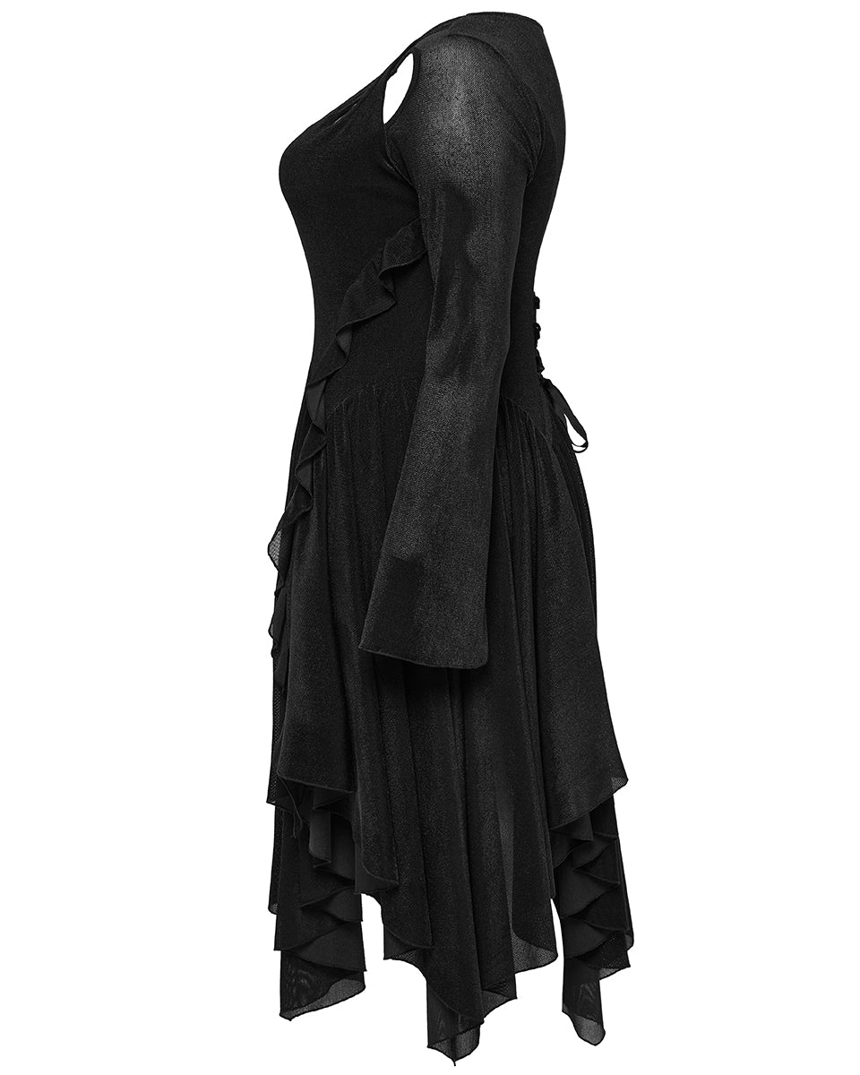 DQ-749LQF Plus Size Womens Gothic Witch Irregular Mesh Midi Dress