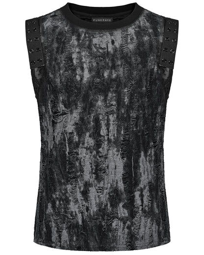 WT-887BXM-BKGYM Mens Apocalyptic Gothic Broken Knit Tank Top Vest - Distressed Grey & Black