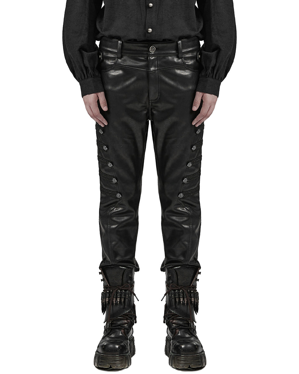 PR-WK-583PCM-BKM Black Parade Mens Faux Leather Military Pants