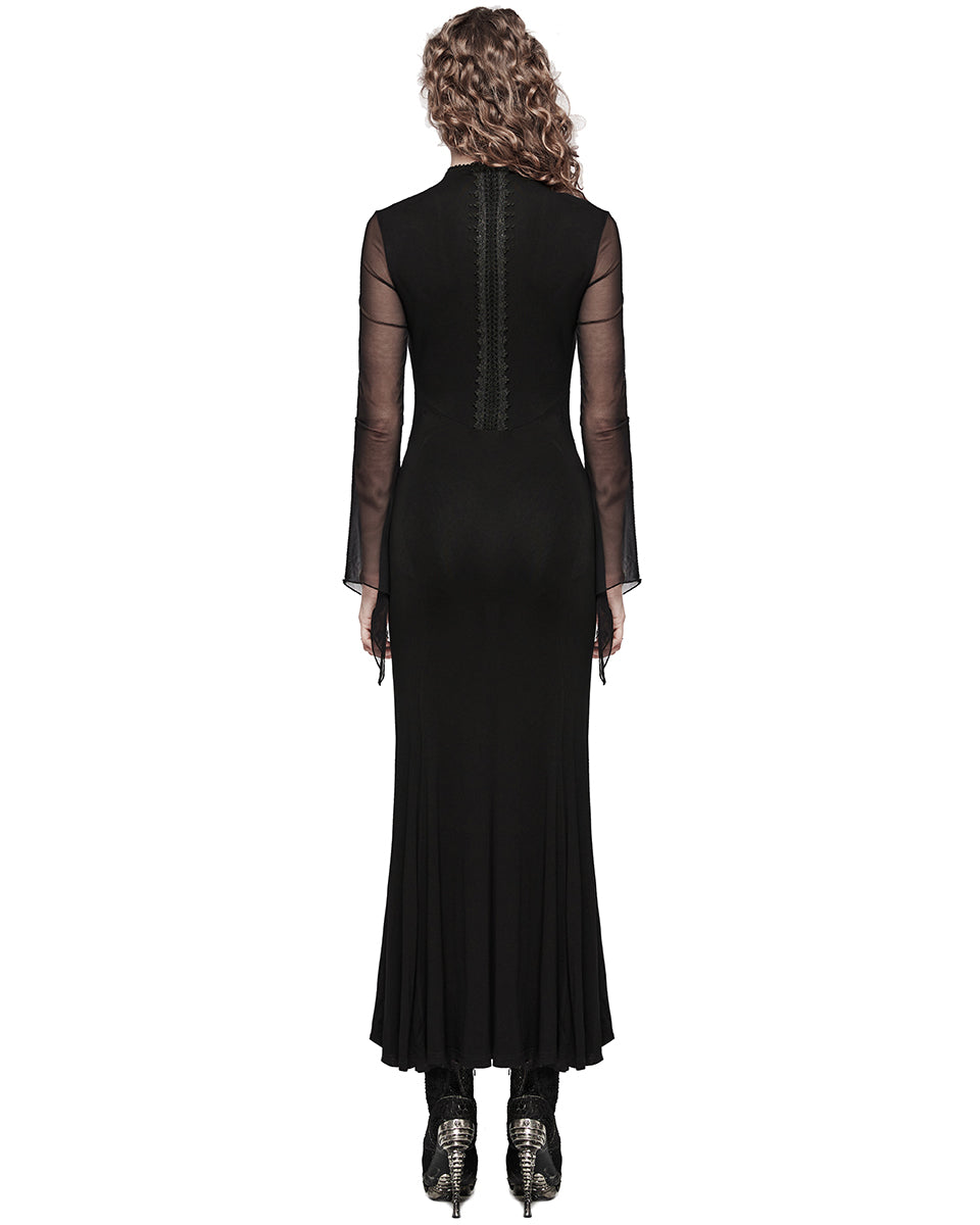 WQ-697LQF-BKF Long Gothic Lace Applique Evening Maxi Dress