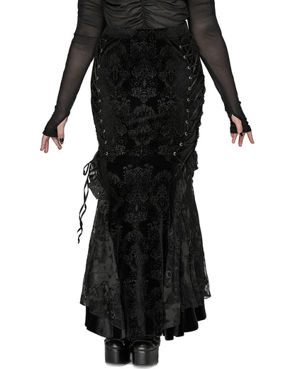 DQ-727BQF Plus Size Womens Gothic Embossed Velvet Damask Fishtail Skirt