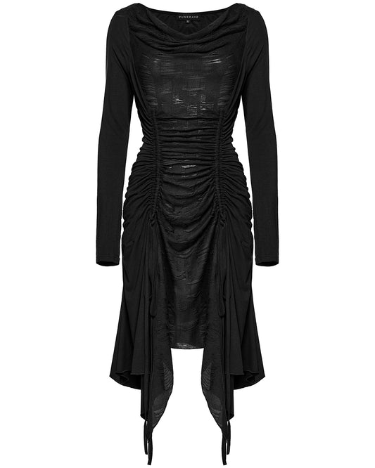 OQ-794LQF Daily Life Apocalyptic Gothic Broken Knit Ruching Dress