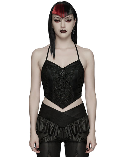 WT-1091DDF Womens Gothic Lace Applique Tie-Back Camisole Top