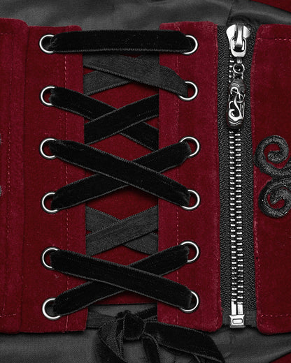 WS-616YDF Womens Dark Gothic Aristocrat Embroidered Velvet Waist Cincher Corset - Red & Black