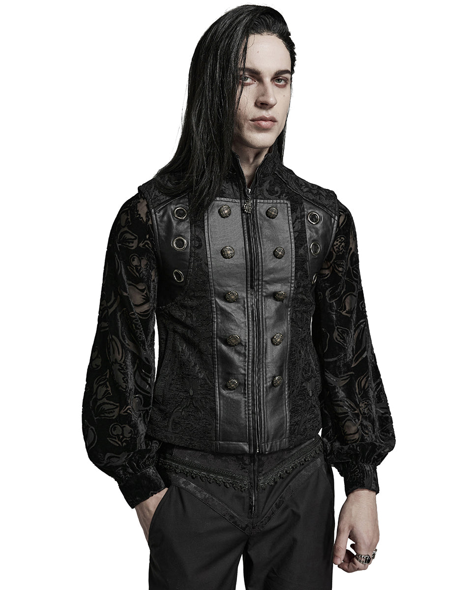 PR-WY-1489MJM-BKM Mens Gothic Regency Damask Tapestry Waistcoat Vest - Black