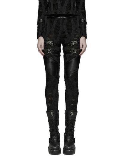 WK-743DDF Womens Apocalyptic Gothic Spliced Mesh Strapping Leggings