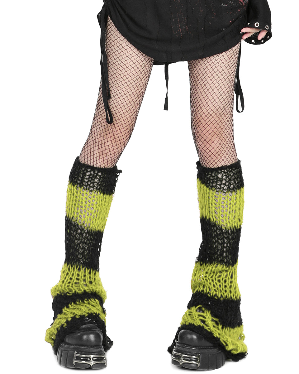 S-554 Shredded Broken Knit Flared Leg Warmers - Black & Green