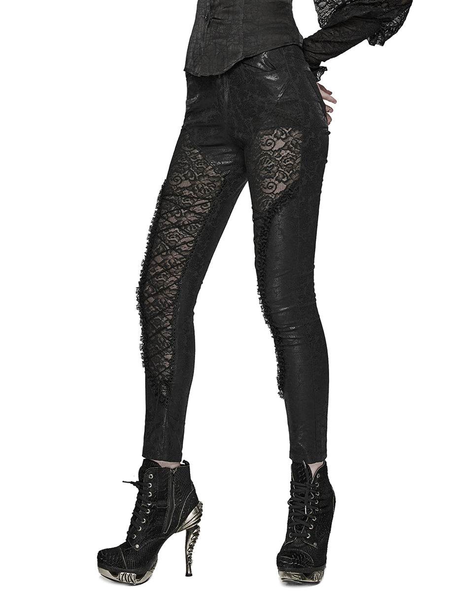 WK-622XCF Womens Dark Bohemian Gothic Lace Inset Paisley Leggings