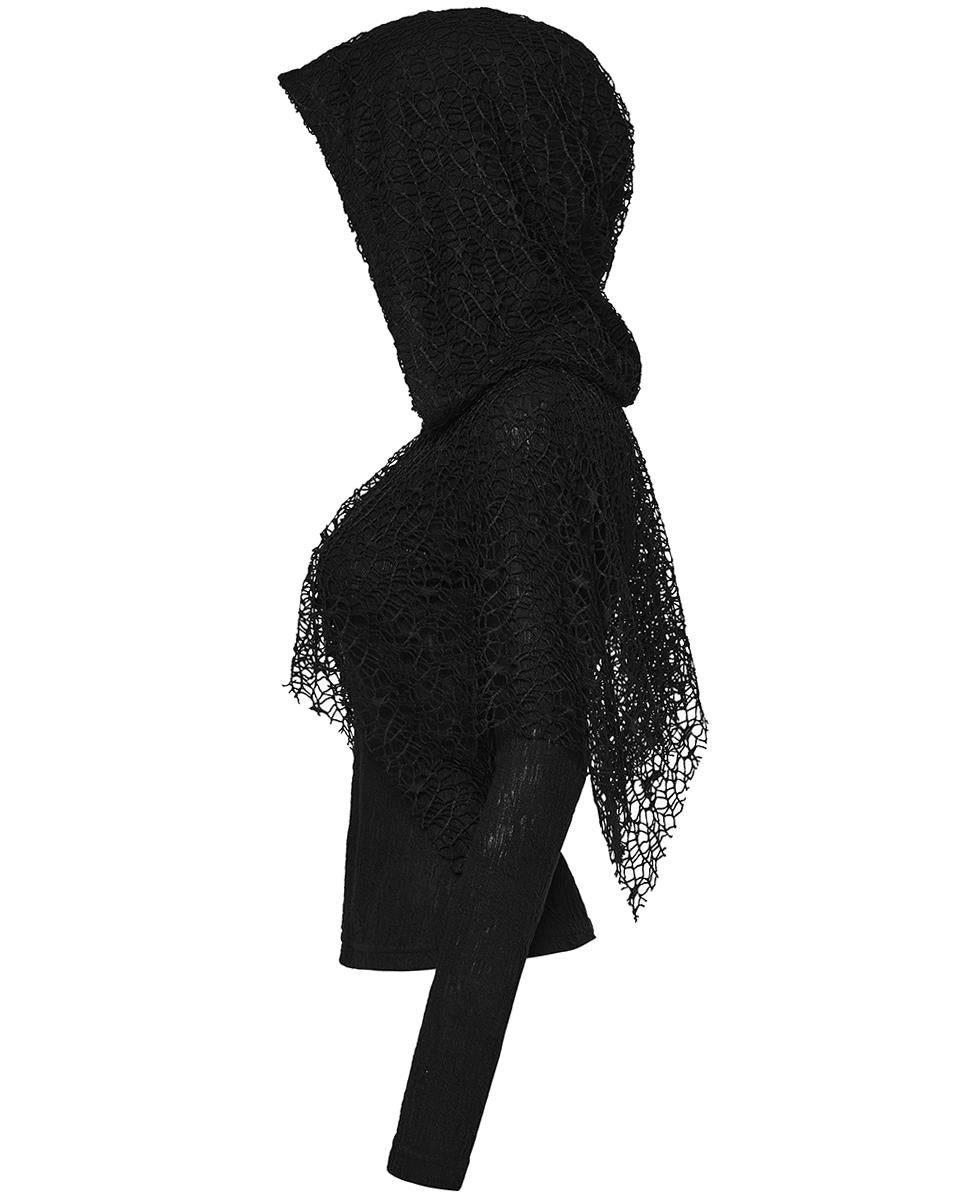 WT-1035TCF Womens Apocalyptic Wasteland Gothic Hooded Mesh Shawl Top
