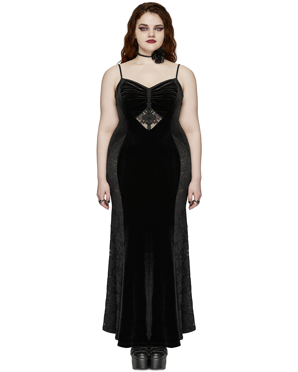 DQ-731LQF Plus Size Womens Gothic Velvet & Lace Dark Hearts Maxi Dress