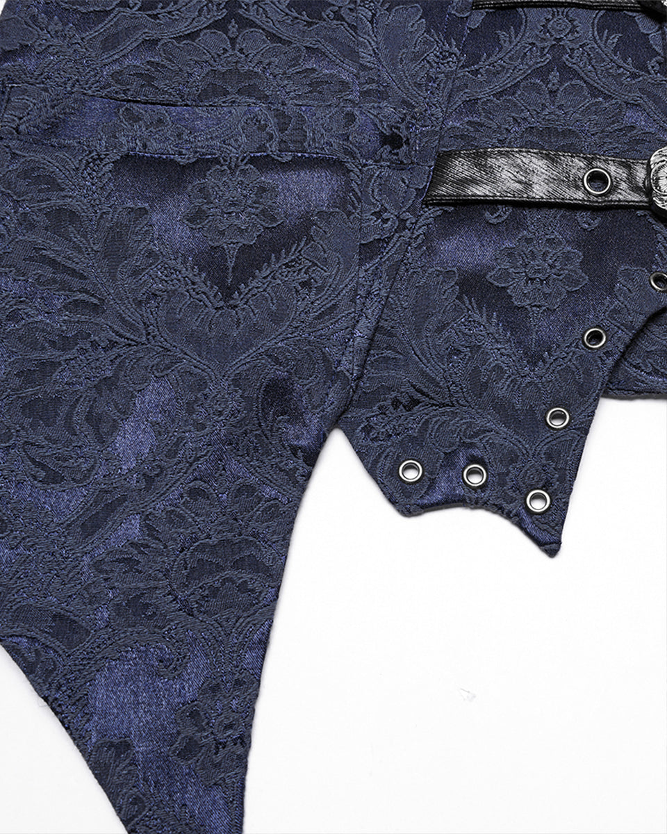 WY-1765MJM Mens Dark Victorian Gothic Damask Jacquard Waistcoat Vest - Blue
