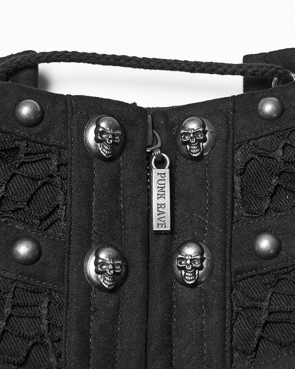 WS-782YDF Womens Apocalyptic Gothic Skull Studded Webbing Waist Cincher Corset Belt