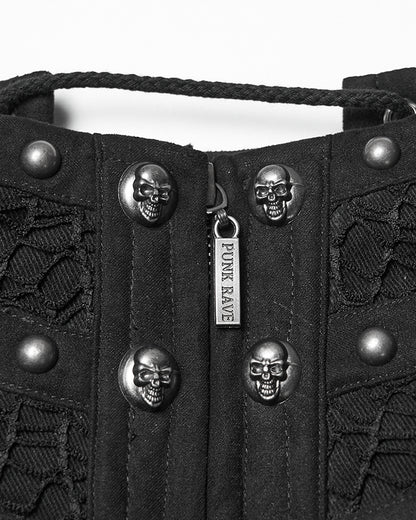 WS-782YDF Womens Apocalyptic Gothic Skull Studded Webbing Waist Cincher Corset Belt
