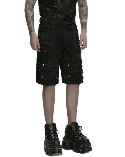 WK-733XDM-BKM Mens Apocalyptic Punk Studded & Shredded Cutoff Shorts