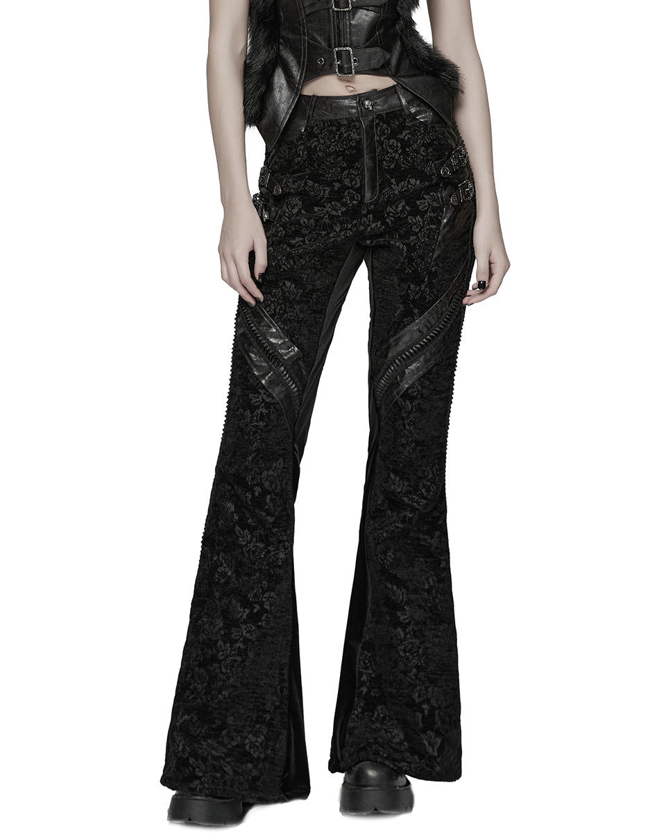 WK-729XCF-BKF Womens Baroque Gothic Rose Flared Pants