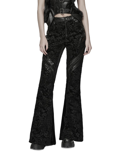 WK-729XCF-BKF Womens Baroque Gothic Rose Flared Pants