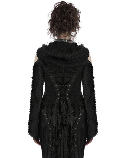 OM-089KMF Daily Life Apocalyptic Gothic Spliced Shredded Knit Hooded Cardigan Jacket