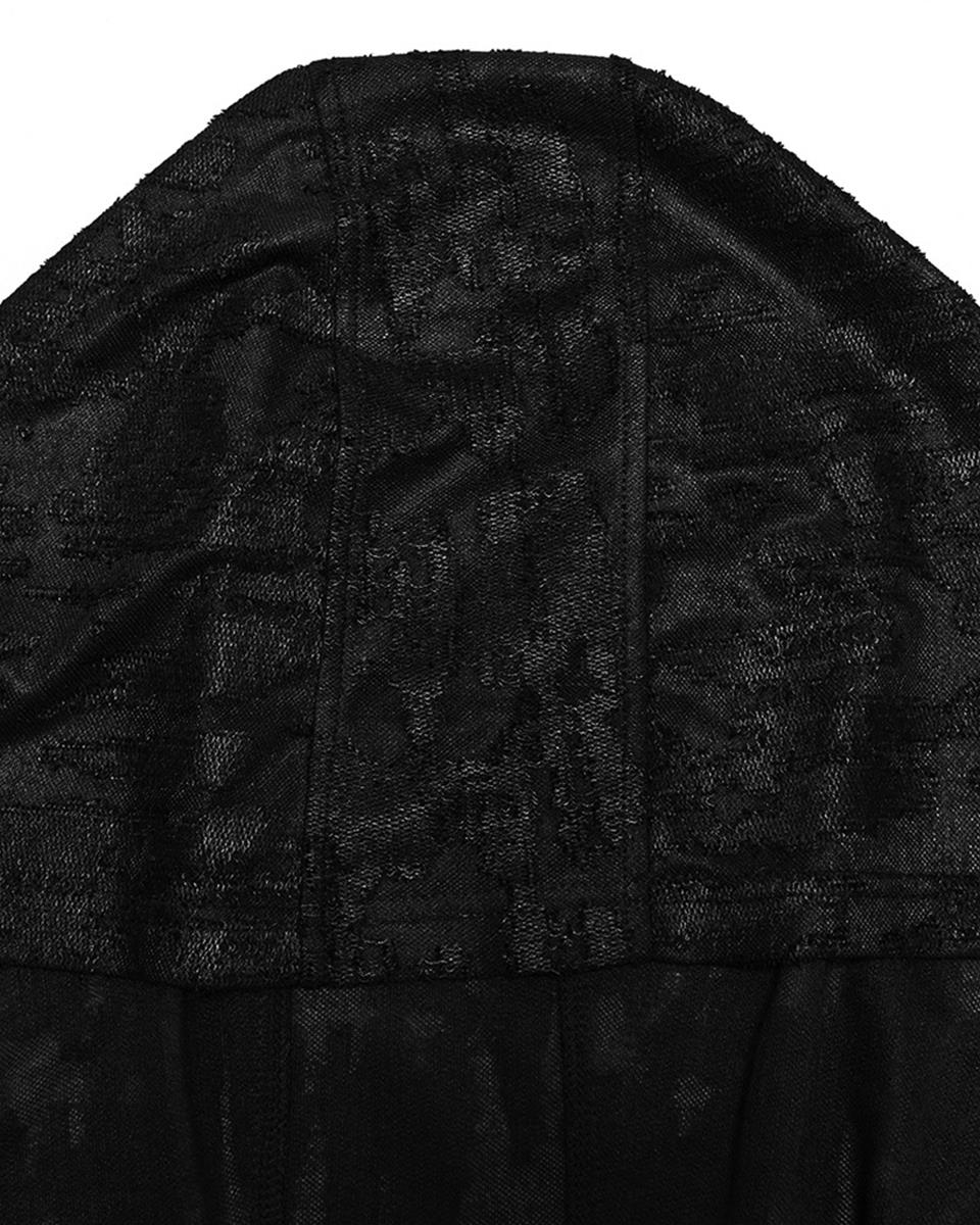 WT-937TCM Mens Apocalyptic Punk Broken Knit Patchwork Hooded Top