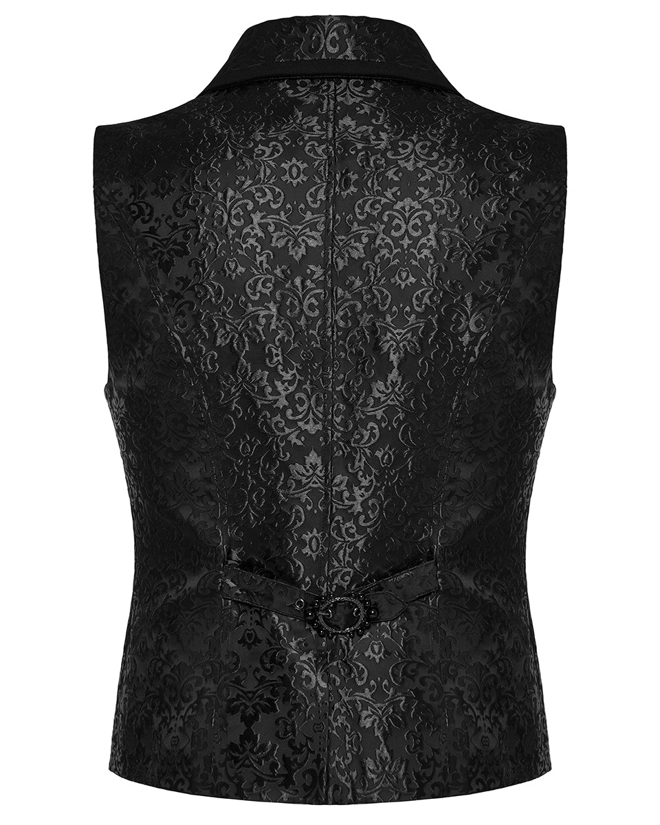 PR-WY-1549MJM-BKM Mens Gothic Aristocrat Damask Jacquard Waistcoat Vest - Black