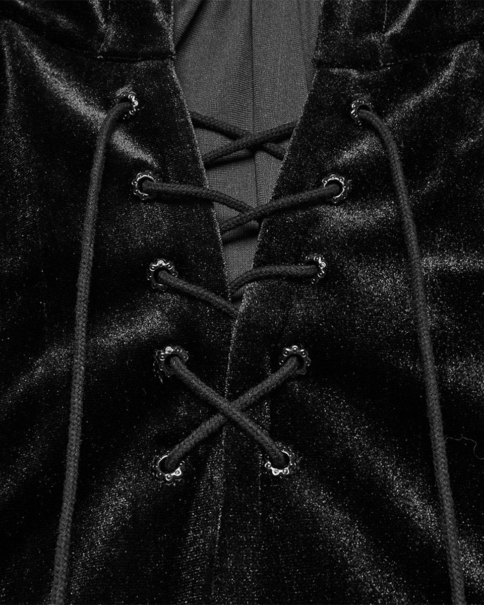 OPY-444DQF Daily Life Womens Velvet Gothic Lolita Hooded Split Tails Bolero Cape - Black