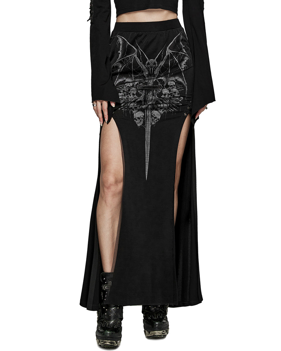 PR-WQ-671BQF-BKF Womens Demonica Printed Gothic Mesh Skirt