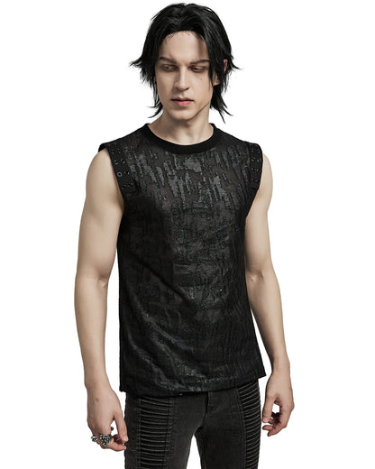 WT-887BXM-BKM Mens Apocalyptic Gothic Broken Knit Tank Top Vest - Distressed Black