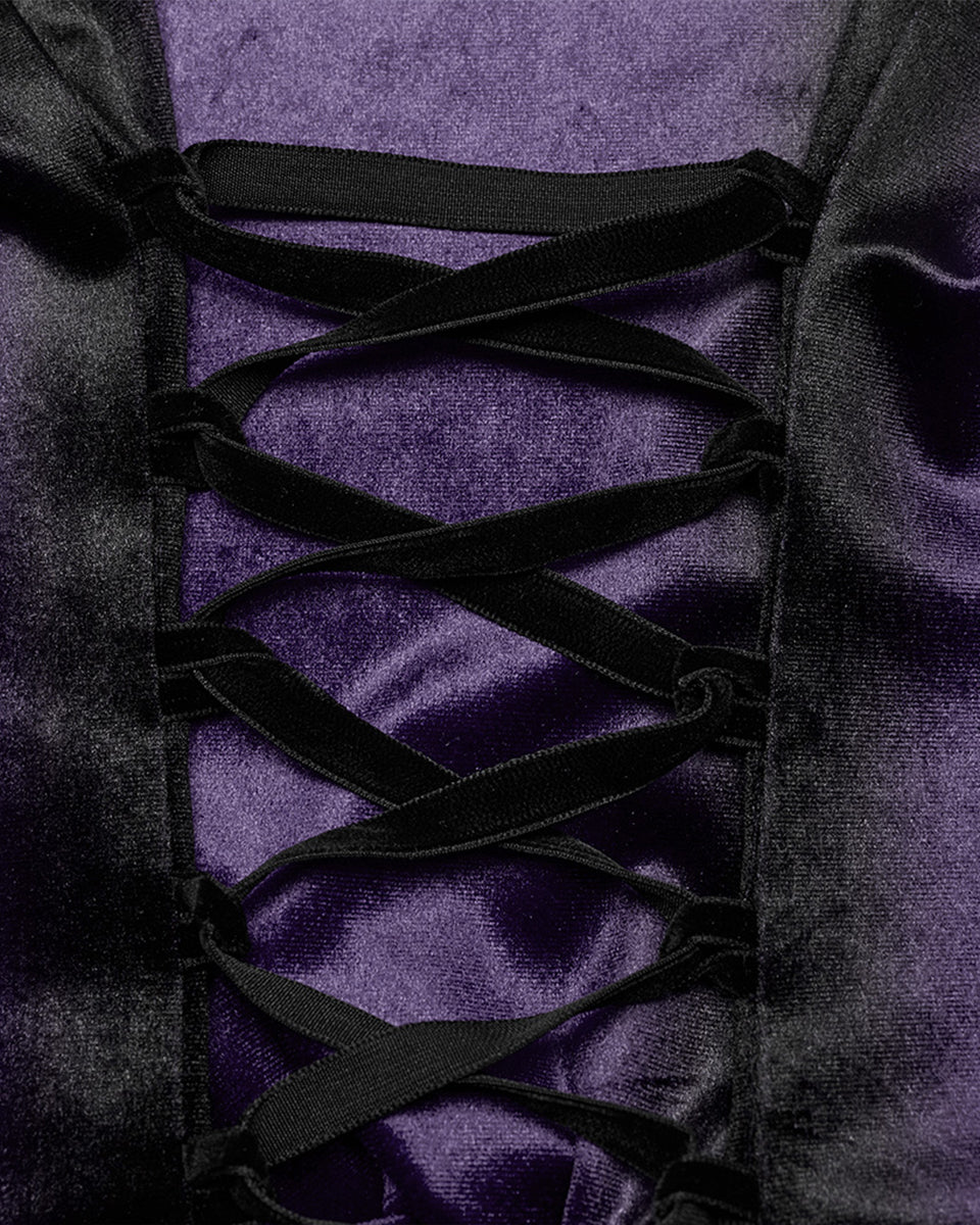 OY-1697DQF-VIF Daily Life Gothic Gradient Velvet Bat Collar Blouse Top - Purple & Black