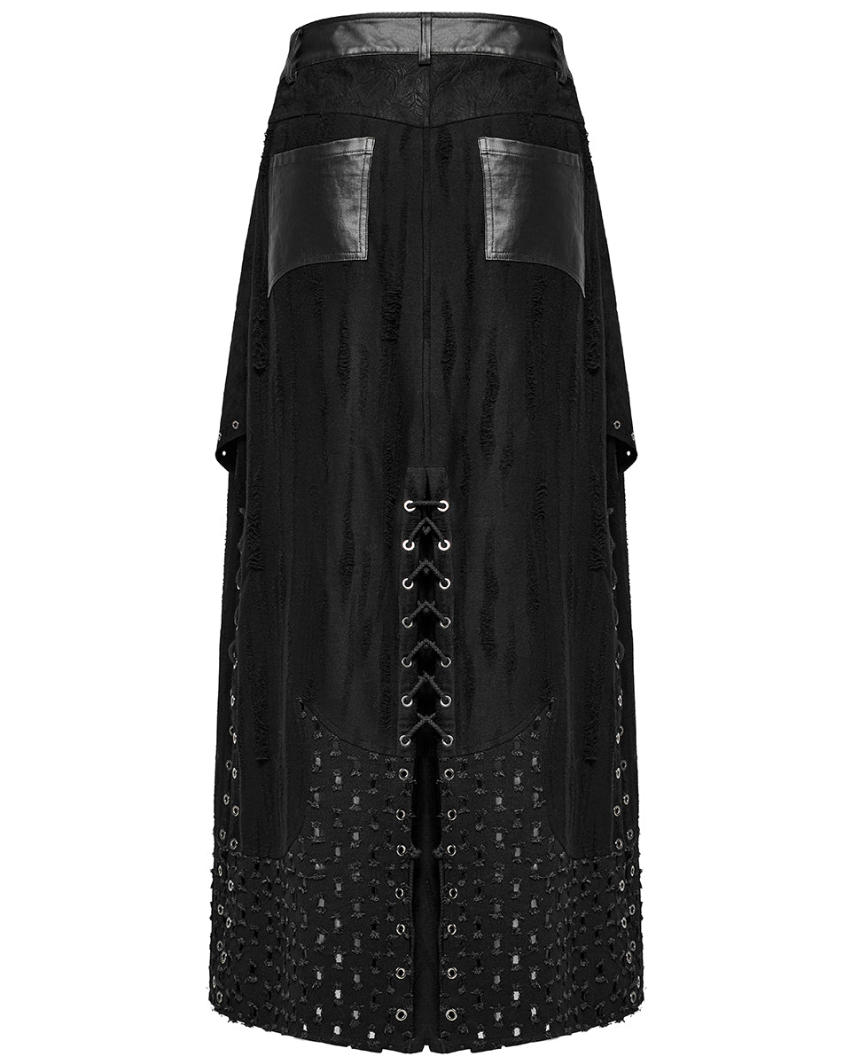 WQ-718BQM-BKM Mens Industrial Apocalyptic Punk Long Kilt Skirt