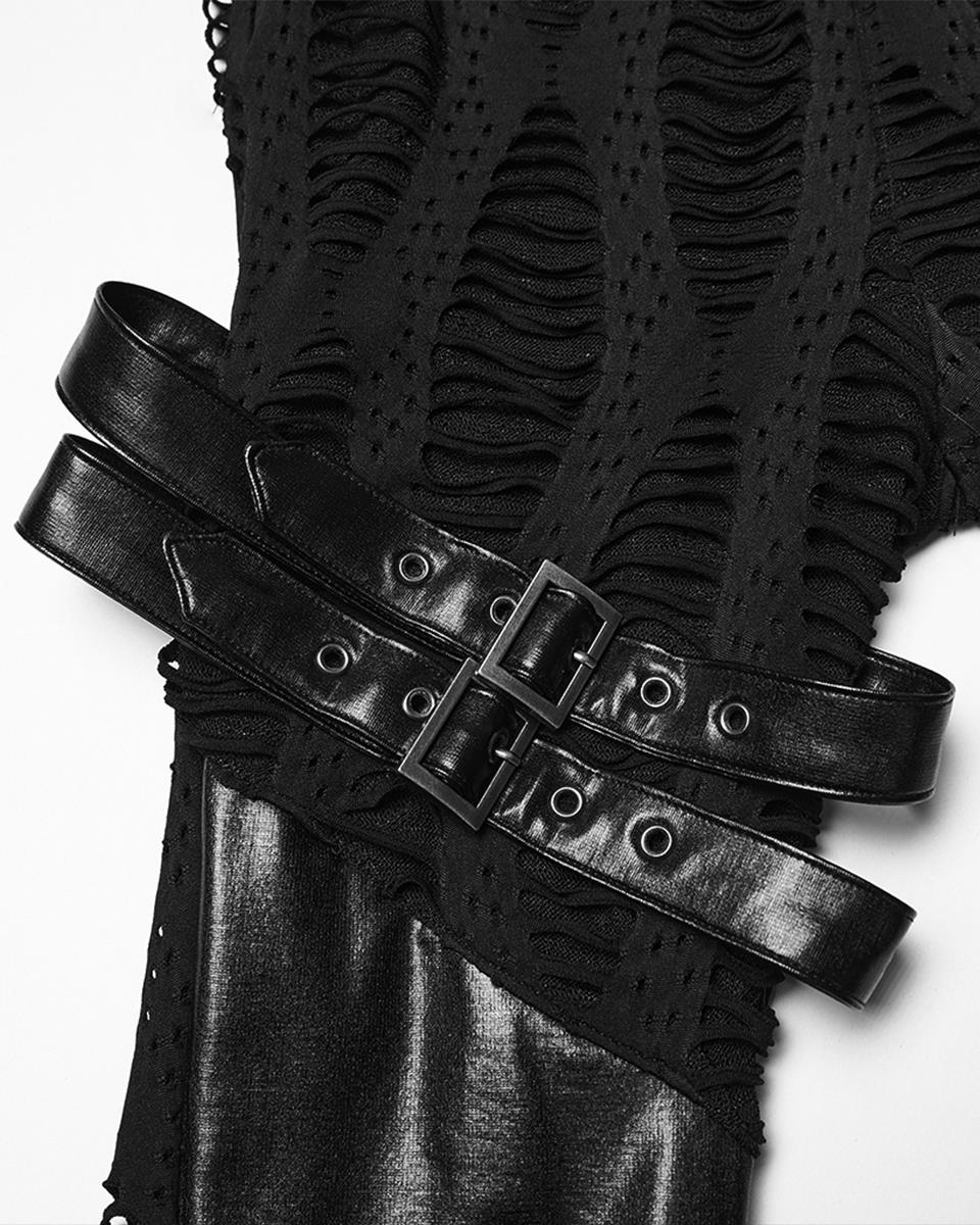 WK-743DDF Womens Apocalyptic Gothic Spliced Mesh Strapping Leggings