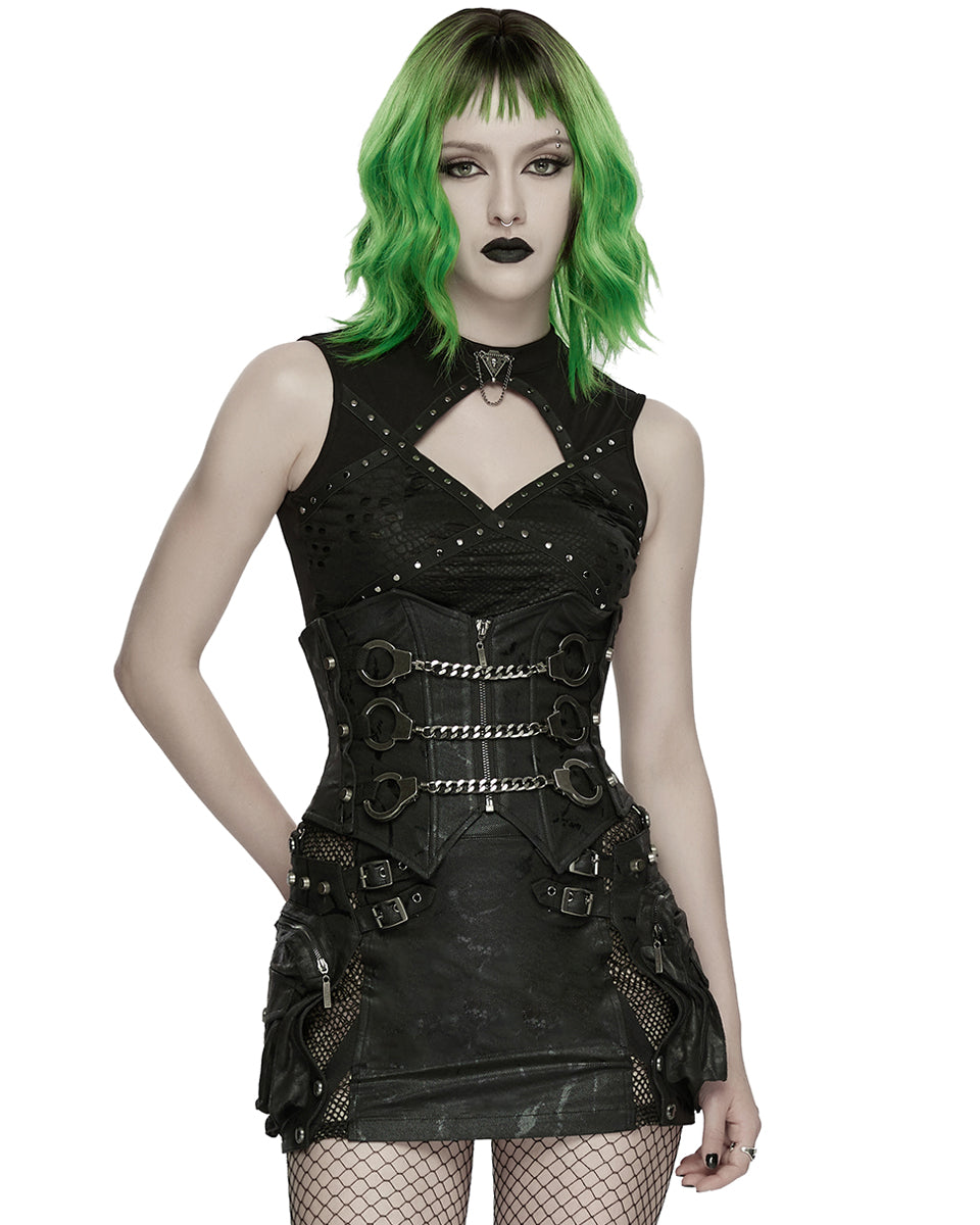 WS-880YDF Womens Apocalyptic Gothic Triple Cuff Waist Cincher Corset Belt