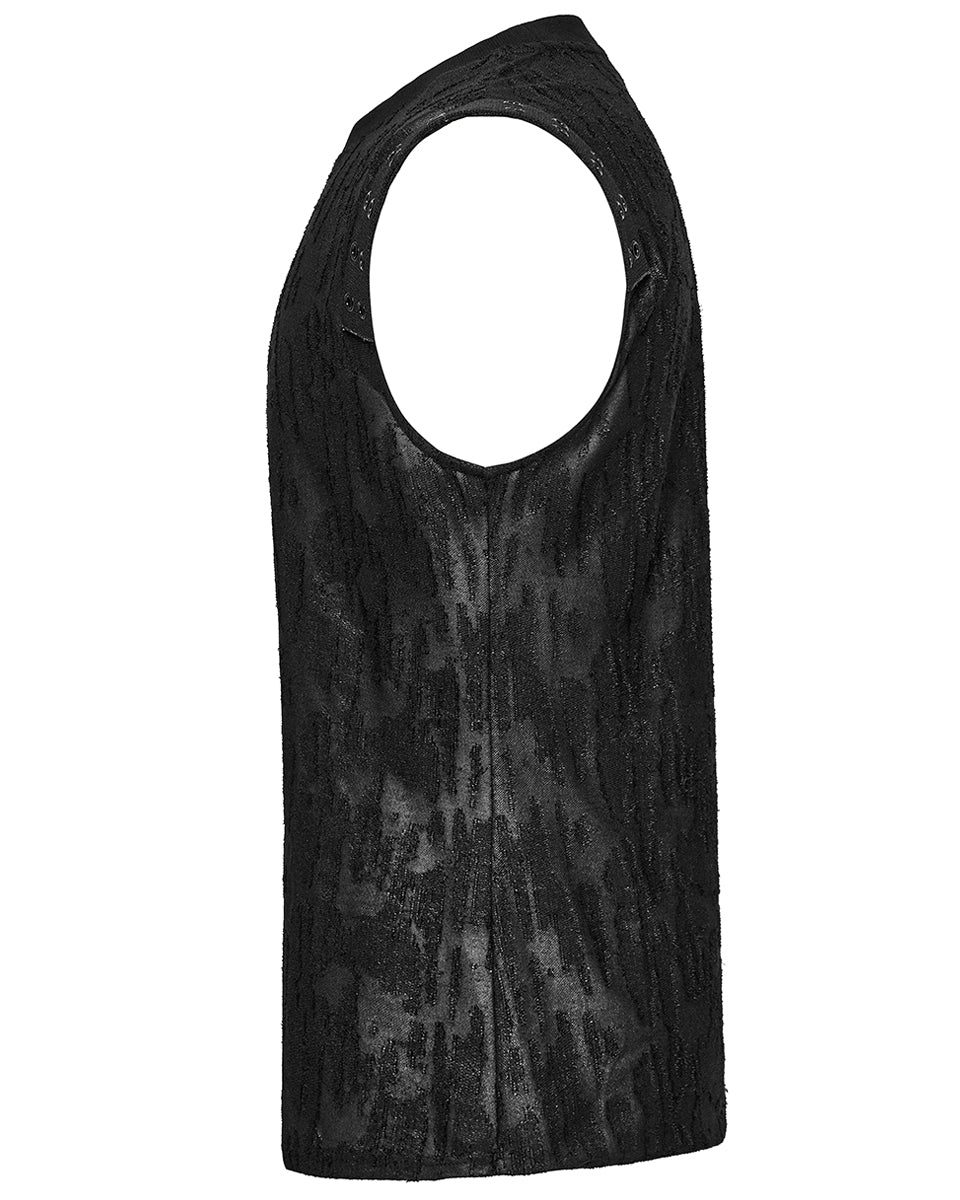 WT-887BXM-BKM Mens Apocalyptic Gothic Broken Knit Tank Top Vest - Distressed Black