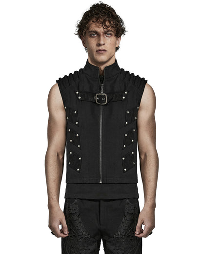 PR-Y1473-BKM Mens Doomsday Gothic Apocalypse Studded Waistcoat Vest