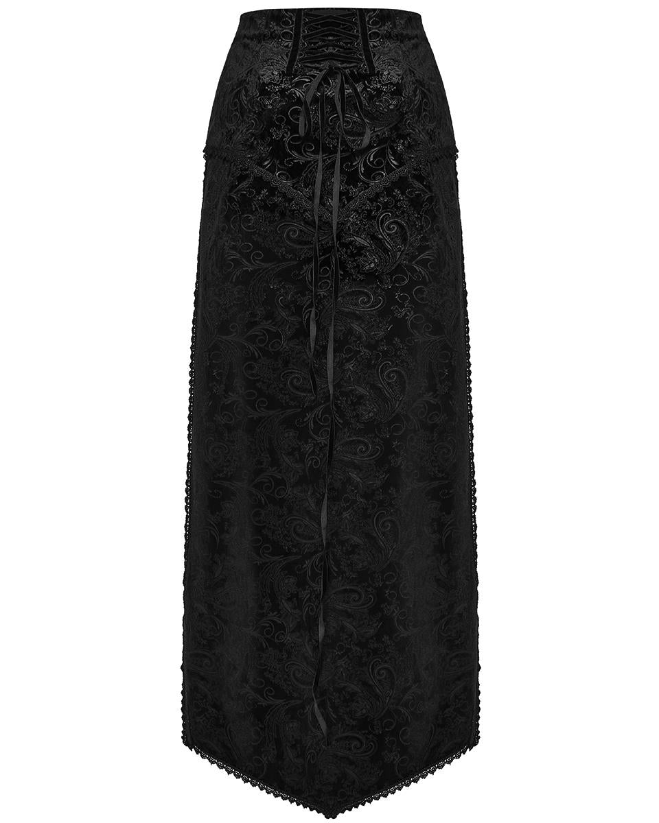 WQ-679BQF Womens Long Gothic Regency Paisley Velvet Side-Split Skirt