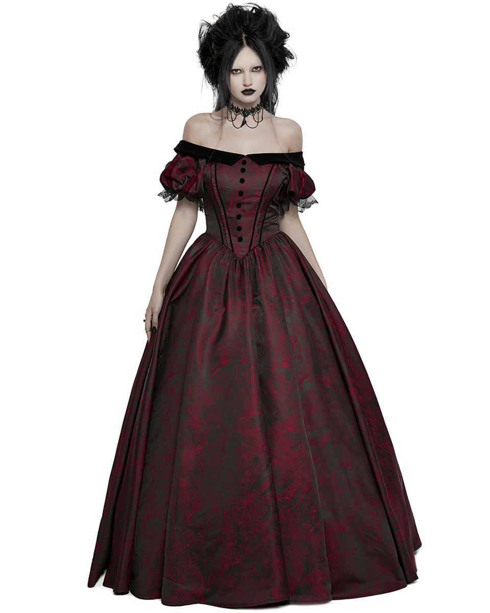 WQ-757LQF Womens Long Gothic Jacquard Ballgown Wedding Dress - Black & Red