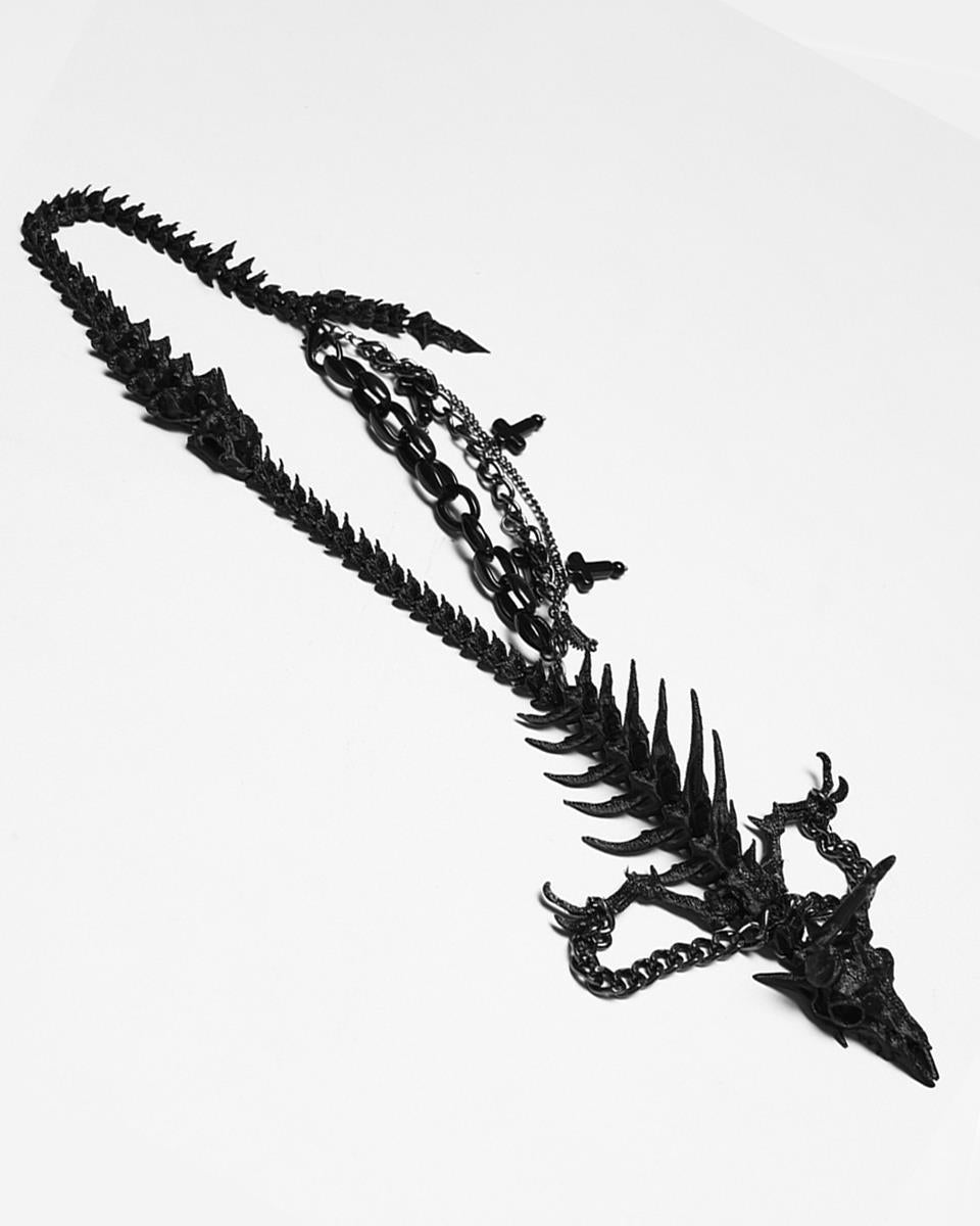 WS-886LHF Womens Apocalyptic Gothic Dragon Bone Skull Necklace
