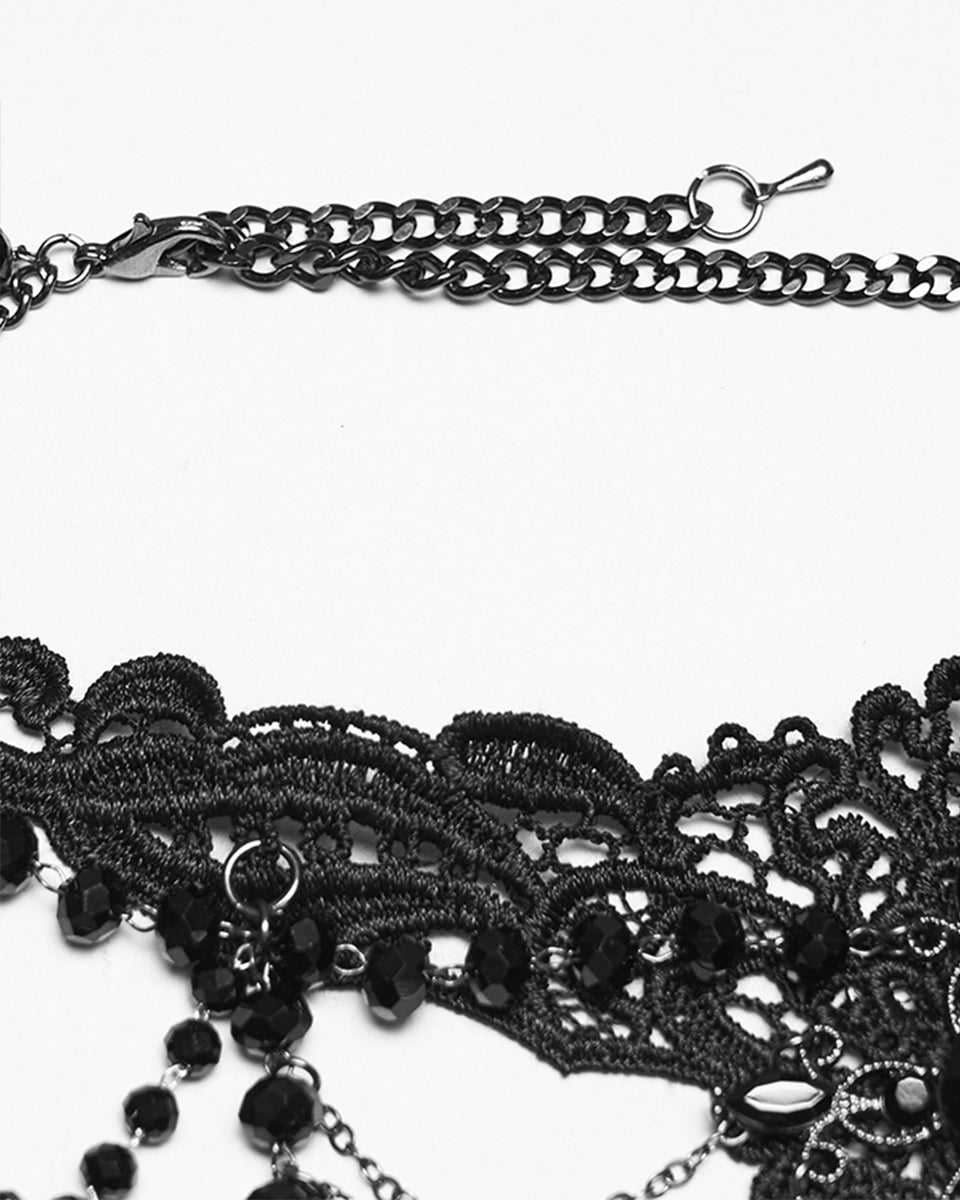 WS-896LHF Womens Elegant Gothic Beaded & Chained Lace Crucifix Necklace