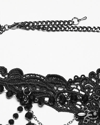 WS-896LHF Womens Elegant Gothic Beaded & Chained Lace Crucifix Necklace