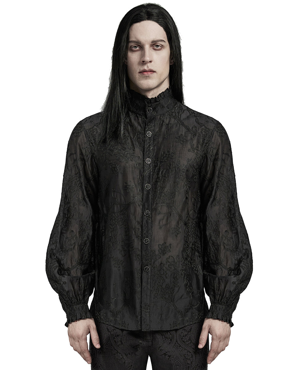 WY-1594CCM-BKM Mens Romantic Gothic Embroidered Chiffon Dress Shirt